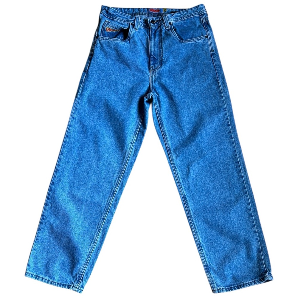 Empyre Jeans Mens 30 Light Wash Blue Baggy Straight Y2K Denim Embroidered Logo